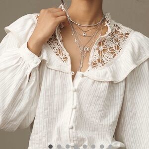 Anthropologie Pilcro eyelet White Ruffled Sailor Collar Blouse, sz Large new